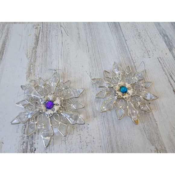 Crystal snowflake gem ornament Xmas tree vintage decor hanging - Picture 1 of 9